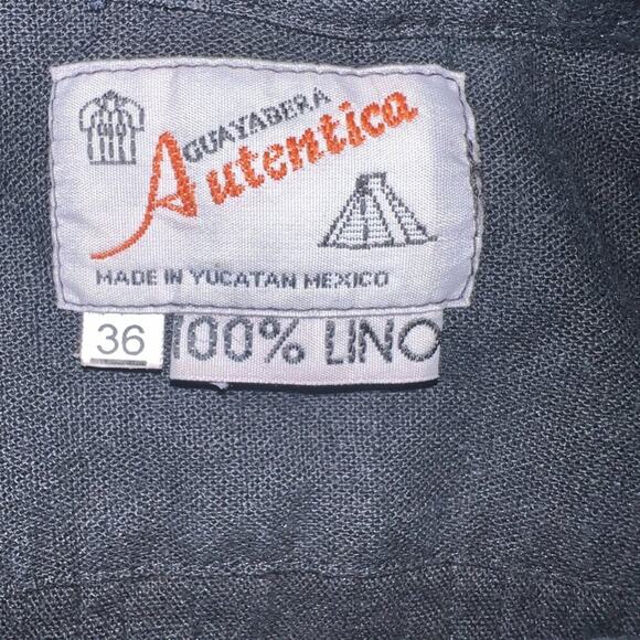 Vintage Guayabera Black Shirt Short Sleeve 100% Linen Mens Size 36 - Picture 3 of 4